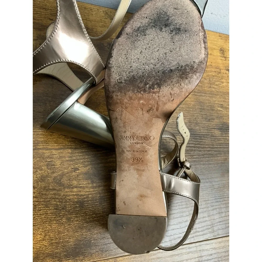 Jimmy Choo Metallic Block Heel Sandals Women's Size‎ 39.5 US 9.5 Luxury Designer